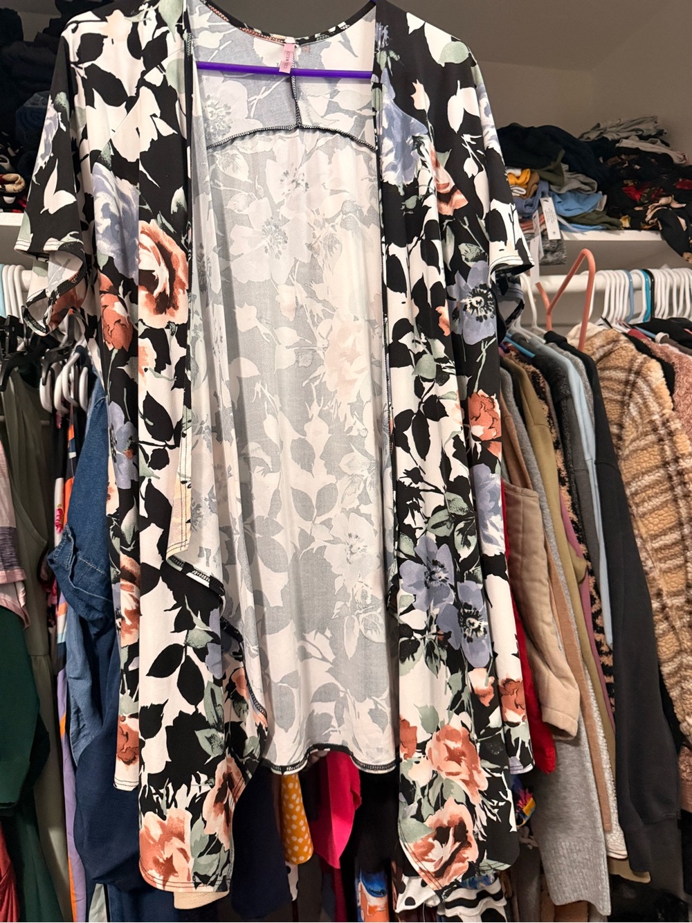 Floral Open-Front Lightweight Cardigan - Black with Pastel Florals